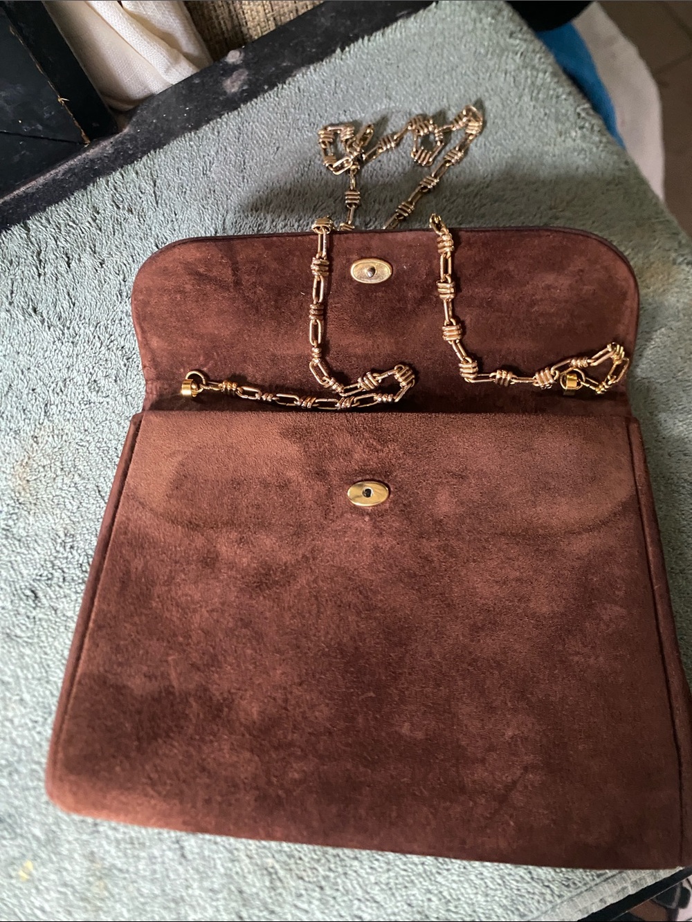 Gucci Brown Suede Wristlet with Gold Chain vintage